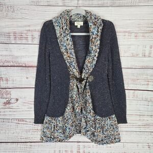 Anthropologie Ponsesa Blue Boucle Knit Cardigan Sweater M Penny Lane Type Trim